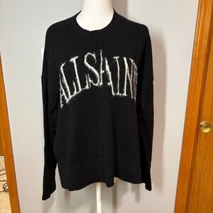 All Saints Black Crewneck Sweater with White Logo